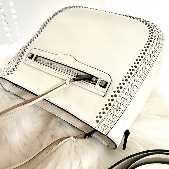 EUC White Rebecca Minkoff Studded Braided Leather Crossbody Bag - Picture 6 of 16